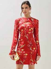 COSMINA Women's Random Printed Long Sleeve Top & Simple Daily Dress Set, 2pcs - Multicolor - View 5