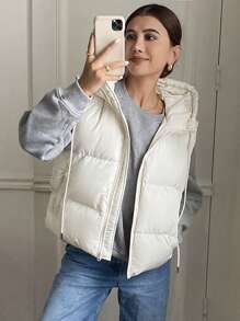 DAZY Women's Basic Solid Color Sleeveless Padded Coat For Daily Wear, Padded Vest, Women Winter Coat