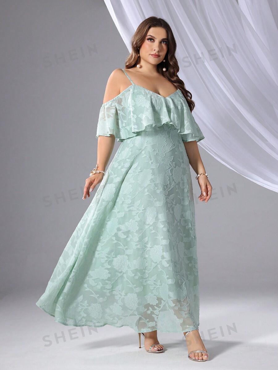 SHEIN Belle Plus Size Summer Elegant Shoulder-Baring Split Dress With