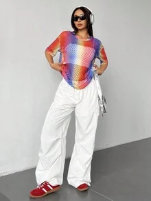 SHEIN Unity Rainbow Mesh Top For Women, Personalized Design - Multicolor - View 3