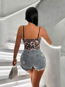 Zolique Women's Leopard Print Simple Daily Camisole Tank Top - Brown - View 2