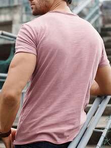 Men's Round Neck Solid Color Casual Short Sleeve Top For Summer