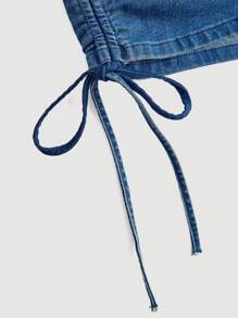 SHEIN MOD Ladies' Simple Solid Color Sleeveless Denim Dress For Daily Wear - Medium Wash - View 3