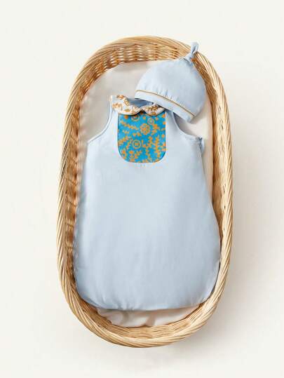 2 chiếc Túi ngủ cho bé bằng vải cotton màu xanh mềm mại và thân thiện với da