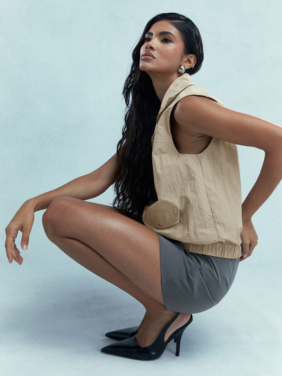 MISSGUIDED 텍스처드 나일론 퍼프 헴 민소매 자켓 겨울 의류
