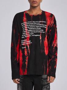 ROMWE MEN ROMWE Avant Men's Printed Simple Daily Round Neck Long Sleeve T-Shirt - Red - View 6