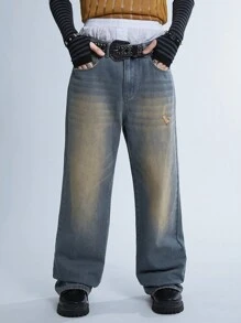 Manfinity Roghcode Quần Jeans Ống Rộng Cổ Điển Y2K Cho Nam, Quần Jeans Baggy Phong Cách Hoài Cổ Thập Niên 90, Dành Cho Chồng, Quà Tặng Bạn Trai - Màu xanh ngọc - Xem 4