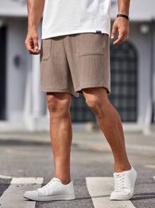 GENTILAND Men's Knitted Short Straight Casual Shorts, Mid-Waist, Suitable For Summer - Brown - View 7