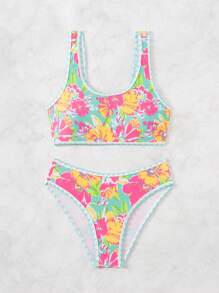 Swim Vcay 女士宽肩带花朵饰边全印花比基尼套装（随机印花）夏季 - 彩色 - 查看 8