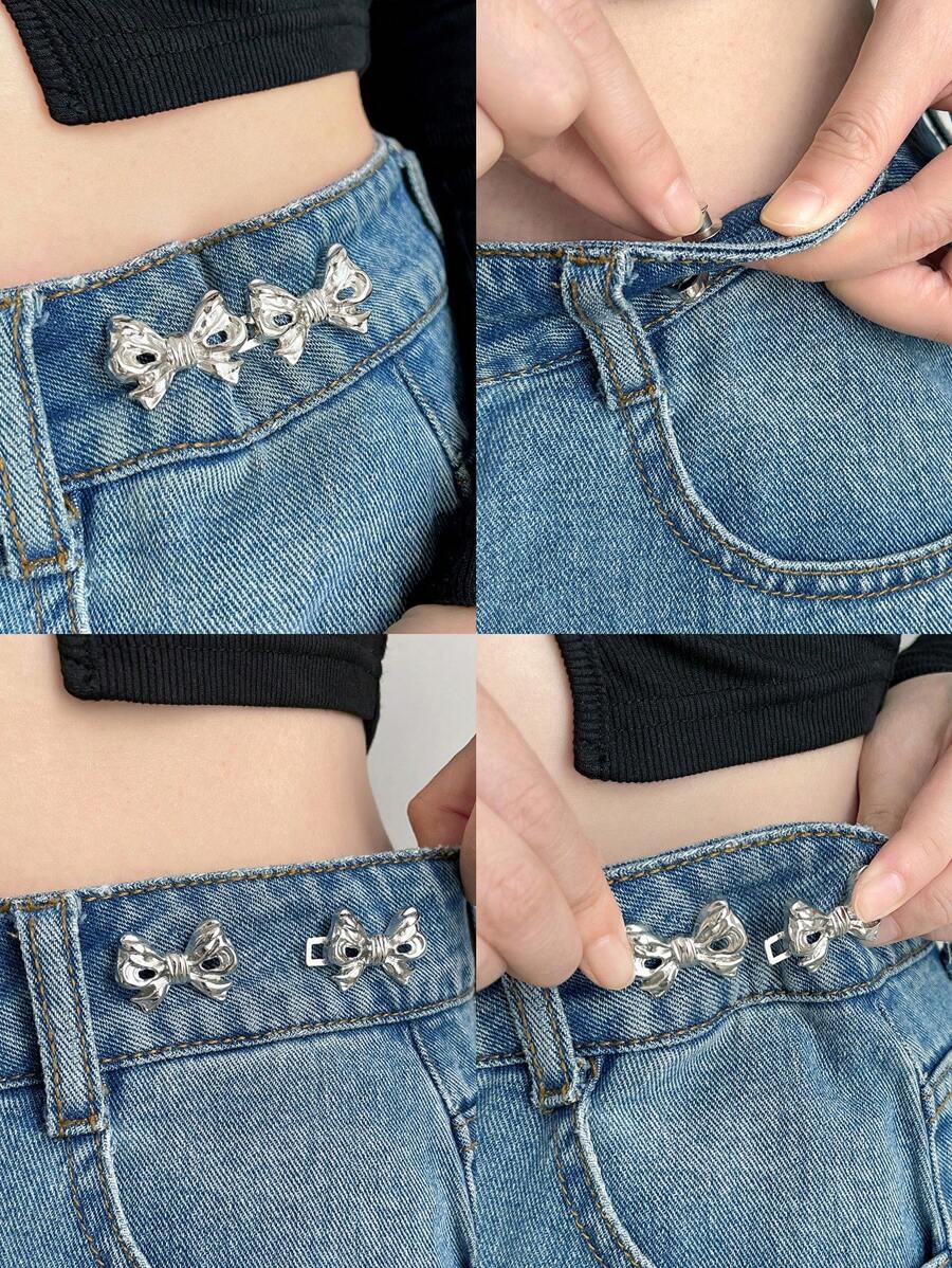 DAZY Thiết Kế hình con bướm Khóa Cài Nút Dễ Thương, Thích Hợp Cho Quần - Bạc - Xem 1