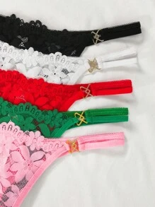 5pcs Romantic & Comfortable Lace Women's G-String Sexy Lingerie Set