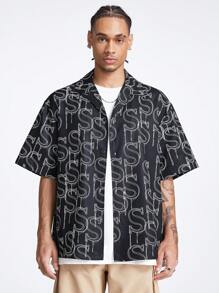 Manfinity VCAY 男款簡約印花短袖衫，夏季款 - 黑色 - 查看 1