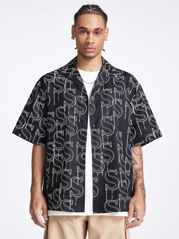 Manfinity VCAY Men's Simple Printed Short Sleeve Shirt, Summer