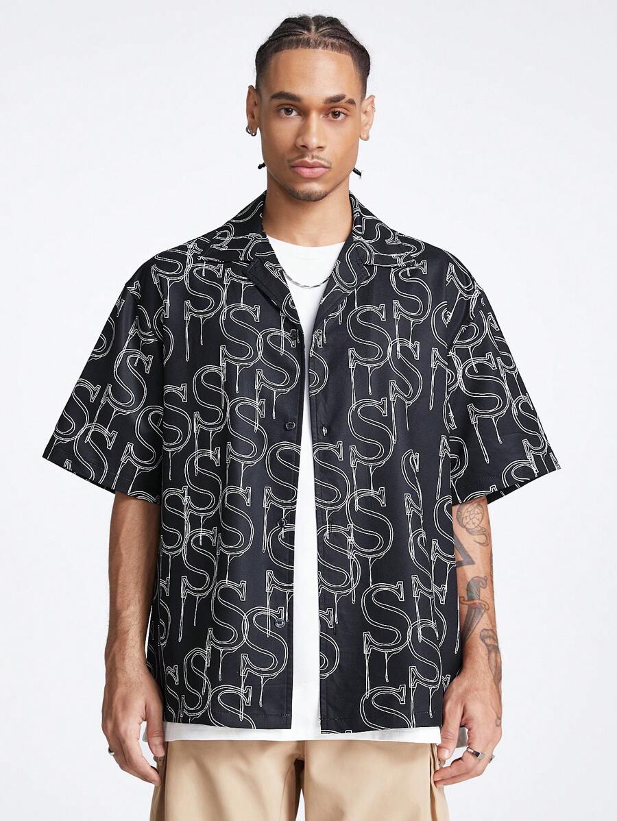 Manfinity VCAY 男款簡約印花短袖衫，夏季款 - 黑色 - 查看 1