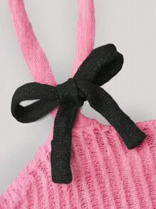 SHEIN Unity 黑色針織上衣配帶子蝴蝶結細節 - 彩色 - 查看 4