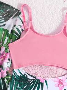 SHEIN Young Girl One-Piece Swimsuit With Random Print Design And Matching Cover-Up - Baby Pink - View 6