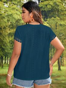 SHEIN VCAY Plus Size Boho Solid Color Round Neck Short Sleeve Casual Summer T-Shirt