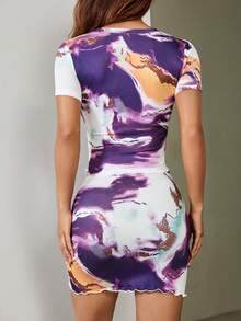 Summer Casual Tie-Dye Short Sleeve T-Shirt And Skirt Set - White - View 2