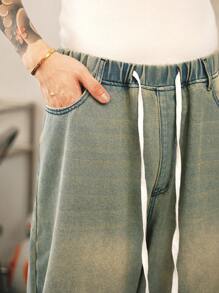 Manfinity Hypemode Y2K復古街頭風格男士淺藍色寬鬆牛仔褲