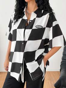 SHEIN Coolane Women's Street Style Cool Grid Patterned Shirt For Spring And Summer Mix-And-Match - Black and White - View 3