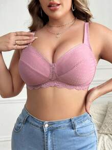 大尺碼女性無鋼圈薄杯文胸，1入組（婚禮季節） - 藕粉色 - 查看 5