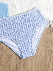 Conjunto de bikini de unicolor simple para uso diario en la playa para niña preadolescente - Azul - Ver 4