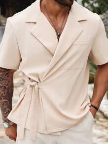 Manfinity Homme Plus Lapel Neck Knot Side Shirt - Apricot - View 8