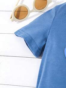 Playera azul linda de verano con estampado de dinosaurio y patín para niños - Azul Marino - Ver 4