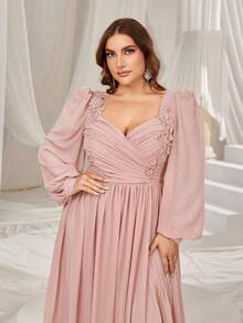 Faeriesty Váy dạ hội trang trọng cỡ lớn dành cho nữ Curve với đường viền cổ hình trái tim thanh lịch, tay áo đèn lồng lãng mạn và chân váy chữ A bồng bềnh dành cho đám cưới, tiệc tối, lễ trao giải và sự kiện giao hưởng - Bụi hồng - Xem 6