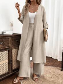 EMERY ROSE Áo trễ vai hở vai & quần ống rộng - Màu be - Xem 4