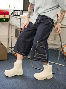 Manfinity Hypemode Hommes du style de rue Vintage Y2K JORTS en jean original de vache bleue foncé à multiples poches - Jean brut - Voir 4