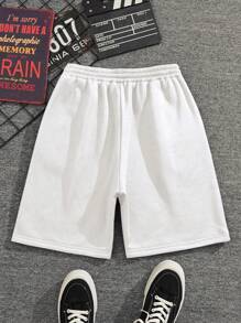 RueChic Men Drawstring Waist Track Shorts - White - View 2