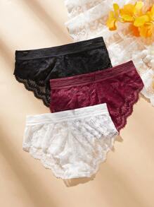 3pcs Lace Triangle Underwear Set - Multicolor - View 2