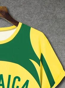 Manfinity EMRG Men's Simple Color-Block Round Neck Short Sleeve Daily Wear Jamaica Letter Print T-Shirt For Summer - Multicolor - View 3