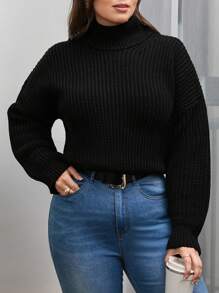 RueChic Turtleneck Lantern Sleeve Sweater - Black - View 3