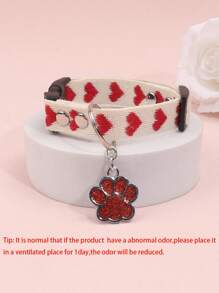 PETSIN 1入組寵物愛心掌印吊墜項圈項鍊，適用於小型犬貓，四季適用 - 紅色 - 查看 4