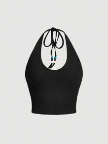 SHEIN MOD Einfarbiges Neckholder Top mit bunter Perlenverzierung