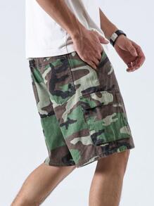 Manfinity Homme Camouflagetryckta Casual jeansshorts för män - Multifärgad - Visa 3