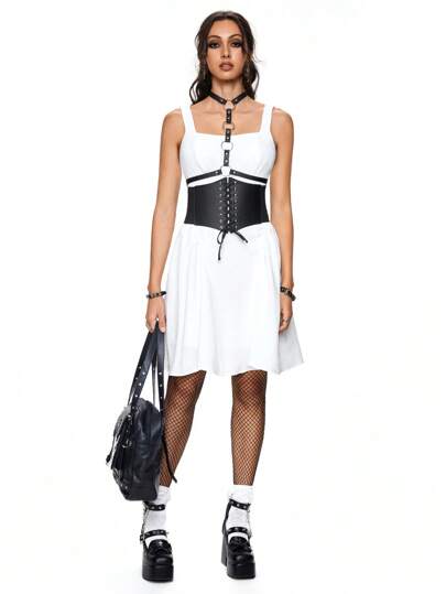 Vestido sexy con espalda descubierta y recorte calado con lazo para mujer, para la escuela