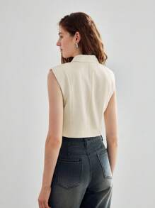 MOTF STUDIO BUTTON DETAIL PADDED SHOULDER BLOUSE