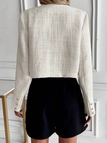 SHEIN Clasi 女裝純色簡約日常穿搭斜紋外套 - 杏色 - 查看 2