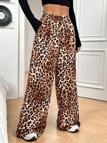 Chiquease Women's Simple Daily Leopard Print Suit Pants - Brown - View 6