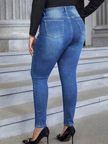 EMERY ROSE Plus Size Slim Fit Jeans With Multiple Buttons And Pockets, Ideal For Daily Wear And Casual Outings - Medium Wash - View 2