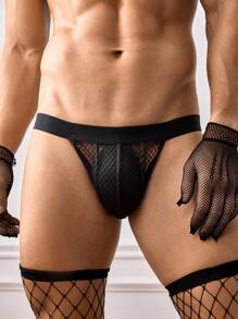 SHEIN 男性大膽前衛性感T裤，浪漫渔网設計感，內衣