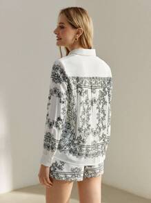 MOTF PREMIUM FLORAL PRINT BUTTON UP BLOUSE - Black and White - View 3