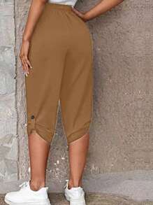 SHEIN LUNE Plus Size Women's Solid Color Simple Daily Wear Button Pants