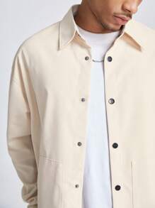 Manfinity NXTstreet Men's Loose Long Sleeve Woven Plain Shacket, For Fall Winter - Apricot - View 4