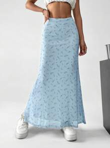 SHEIN EZwear Women's All-Over Print Casual Versatile Date/Travel Mini Skirt - Blue - View 6