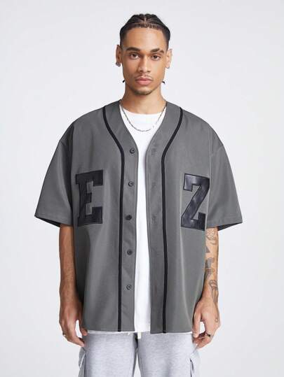 Manfinity RebelGame 男士宽松编织短袖大码衬衫，适合夏季