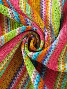 SHEIN Girls' Beach Vacation Sunscreen Colorful Striped Long Sleeve Knitted Thin Open Front Long Cardigan, Suitable For Spring, Summer, Autumn, Beach Vacation And Sun Protection - Multicolor - View 8